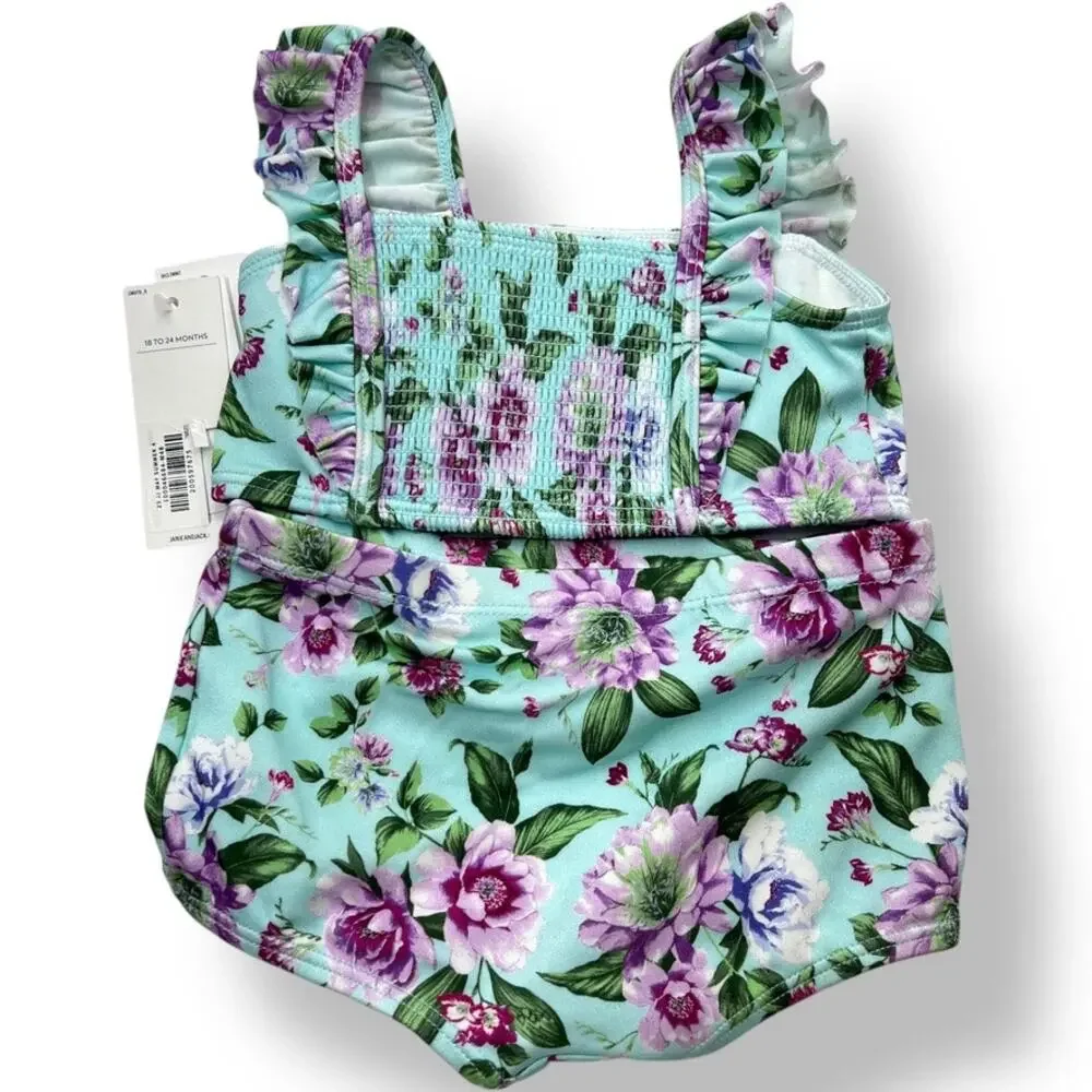 NWT Janie and Jack Toddler 2-piece Swimsuit Smocked Ruffled Toddler 18-24mos